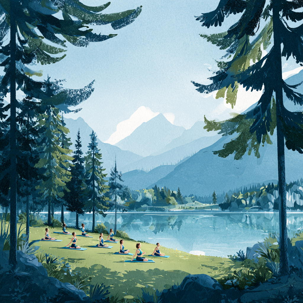 Група людей займається йогою